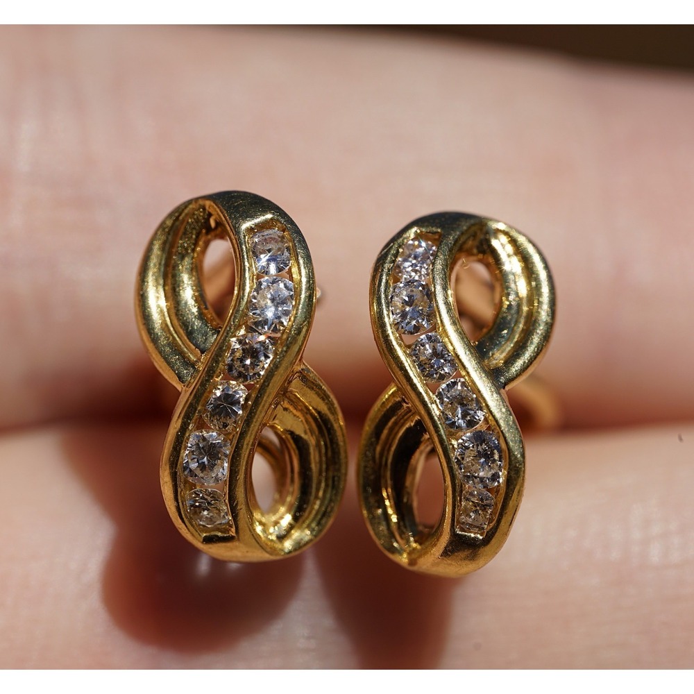 18k-14k Solid Yellow Gold Natural Diamond Huggie Channel Set Earrings - Infinty